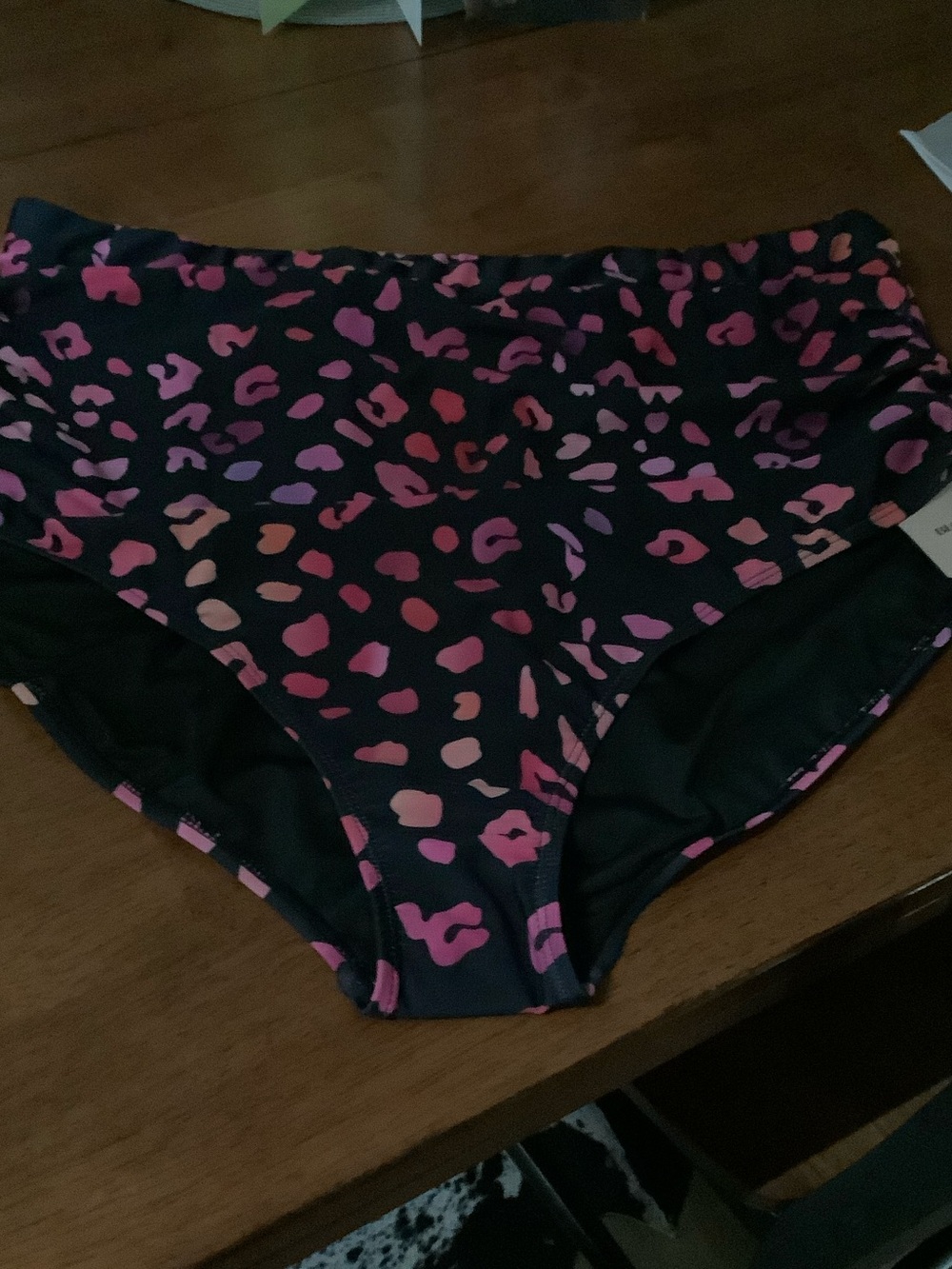 BloomChic High-Waist swim bottom in Black with Pink Leopard Spots